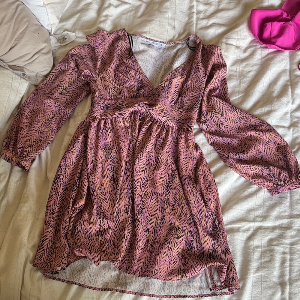 Zara Pink and Black Patterned Dress